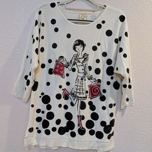 Color Tree Lightweight Polkadot Sweater,Top.Size Small.Beaded Graphic Design.